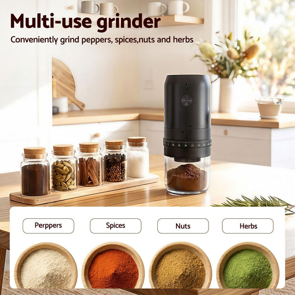 Devanti Electric Coffee Grinder USB-C Rechargeable Portable Coffee Bean Grinder with 40 Precise Grind Settings | Automatic Spice Nut Pepper Grinder Mill with Cleaning Brush & Ground Coffee Container for Home Office Camping Travel, Black Awezingly