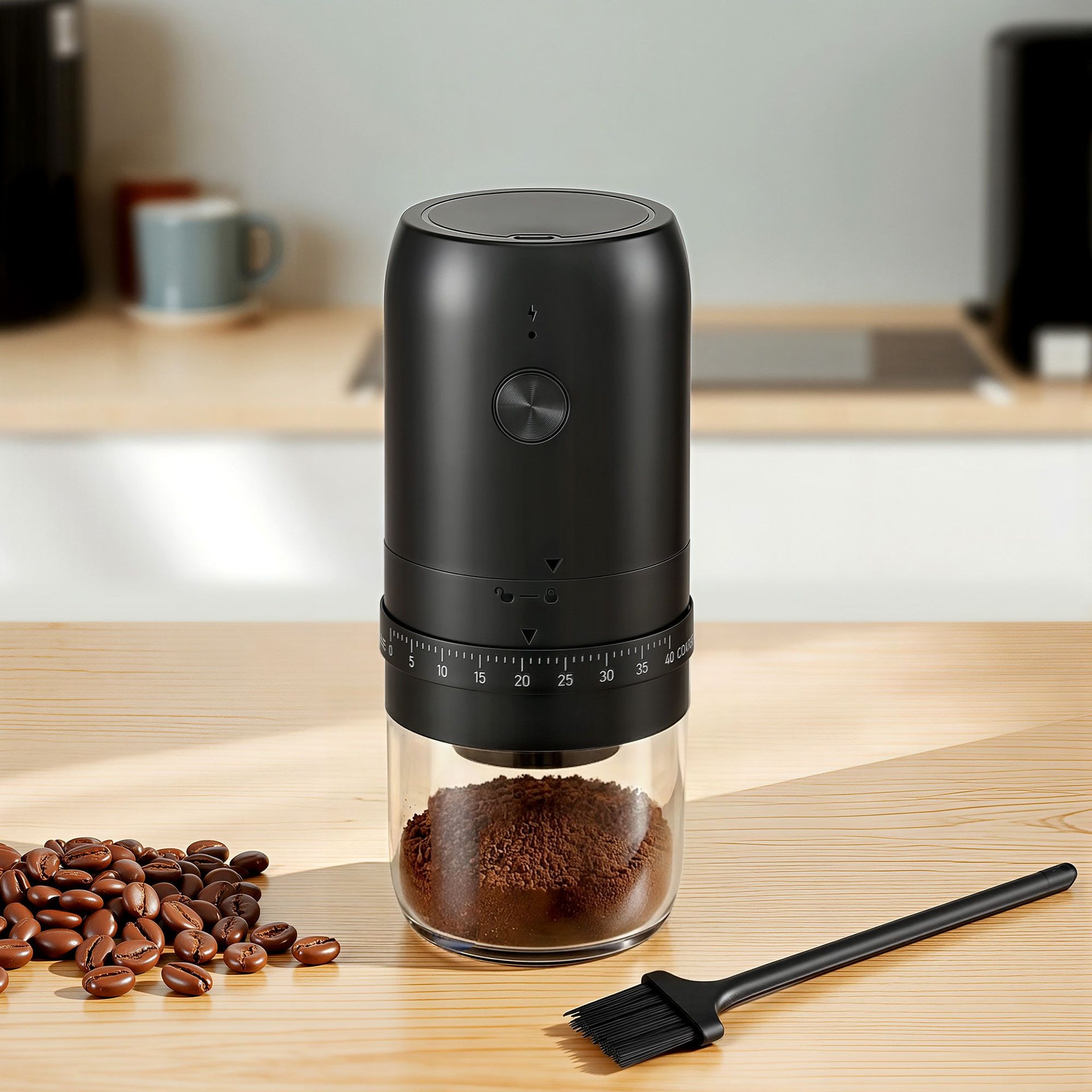 Devanti Electric Coffee Grinder USB-C Rechargeable Portable Coffee Bean Grinder with 40 Precise Grind Settings | Automatic Spice Nut Pepper Grinder Mill with Cleaning Brush & Ground Coffee Container for Home Office Camping Travel, Black Awezingly
