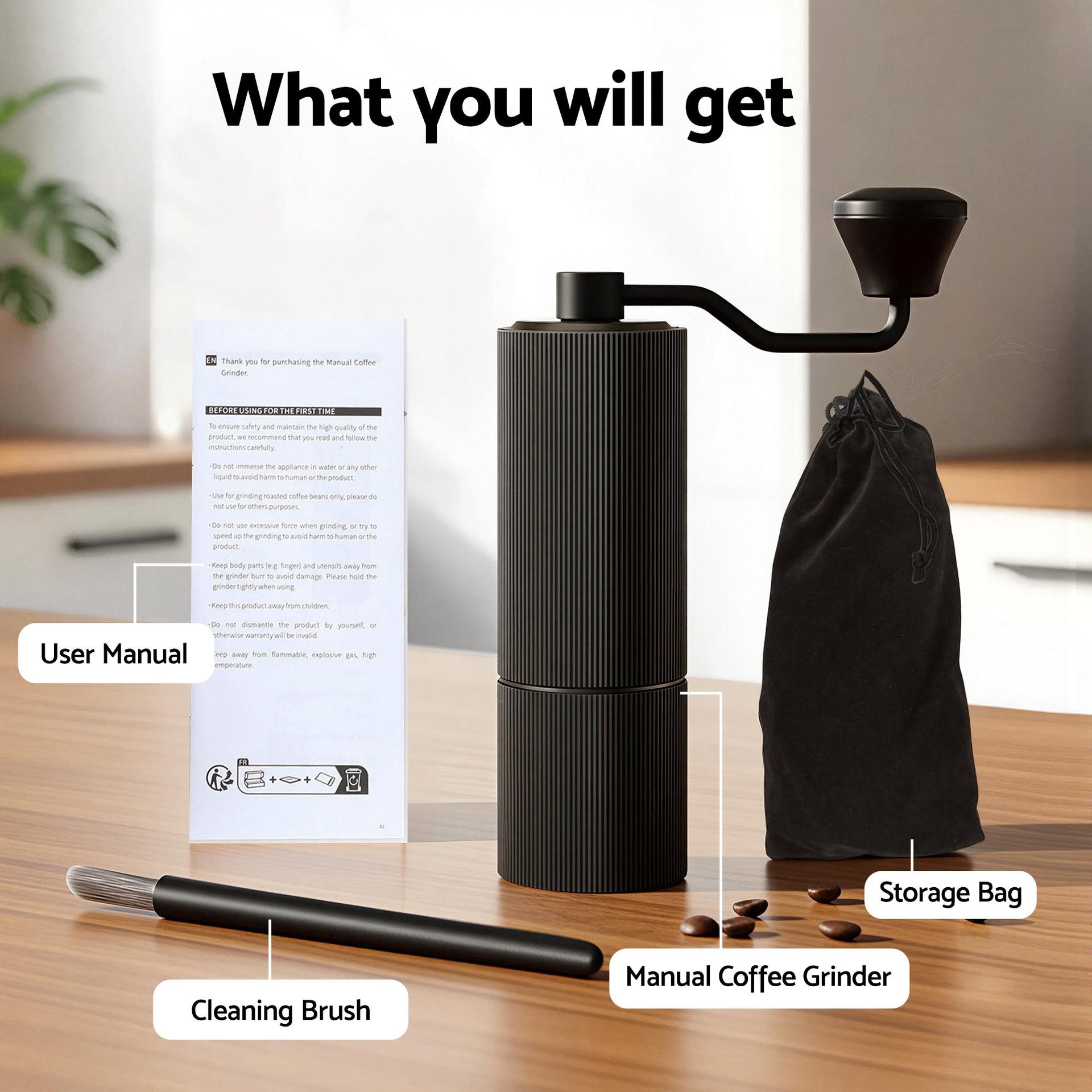 Devanti Manual Coffee Grinder with 24 Adjustable Settings | Hand Coffee Bean Burr Mill for Espresso French Press | Portable Stainless Steel Quiet Grinder with Storage Bag for Travel Camping, Black Awezingly