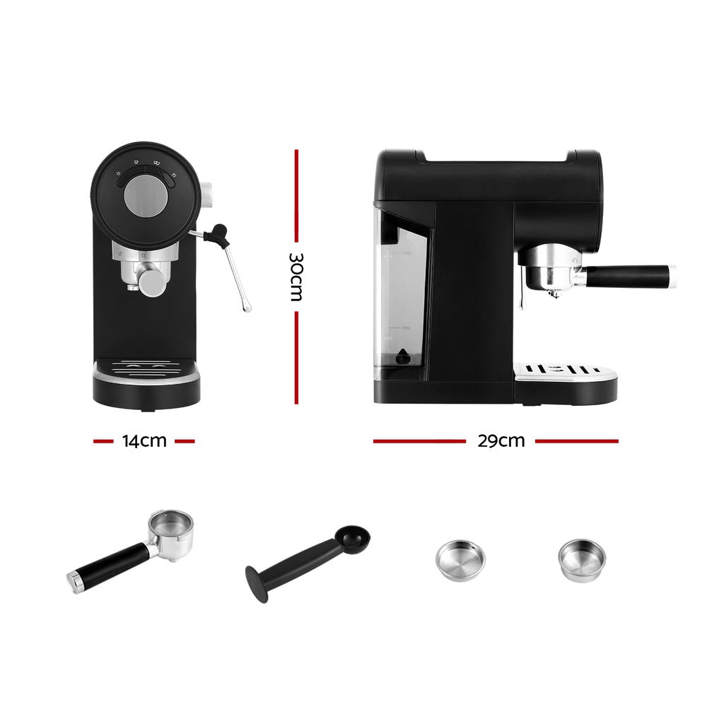 Devanti 20 Bar Coffee Machine Espresso Cafe Maker Black Devanti