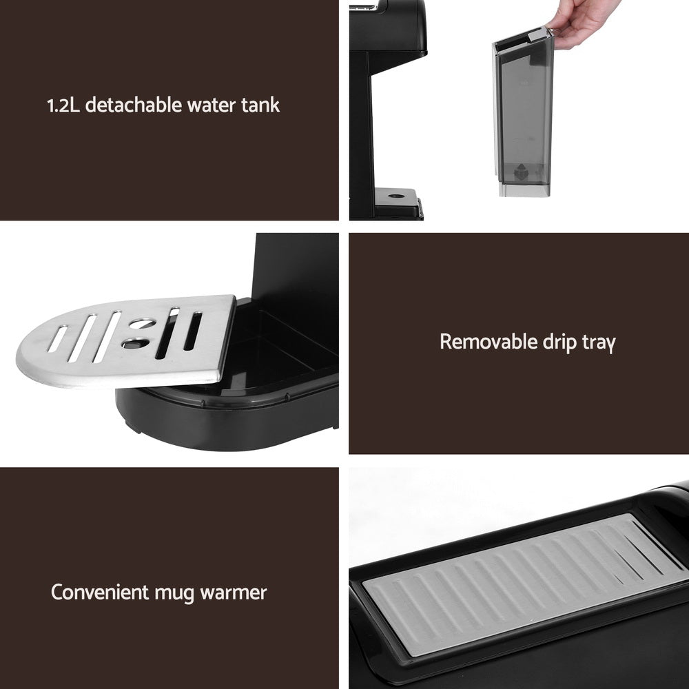 Devanti 20 Bar Coffee Machine Espresso Cafe Maker Black Devanti