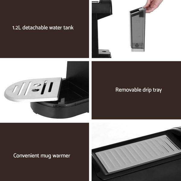 Devanti 20 Bar Coffee Machine Espresso Cafe Maker Black Devanti