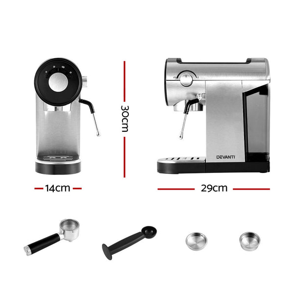 Devanti Coffee Machine Espresso Maker 20 Bar Milk Frother Cappuccino Latte Cafe Devanti