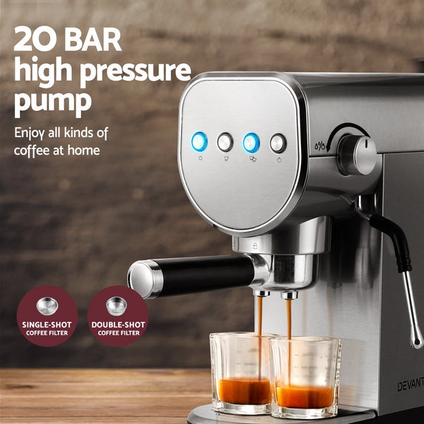 Devanti Coffee Machine Espresso Maker 20 Bar Milk Frother Cappuccino Latte Cafe Devanti