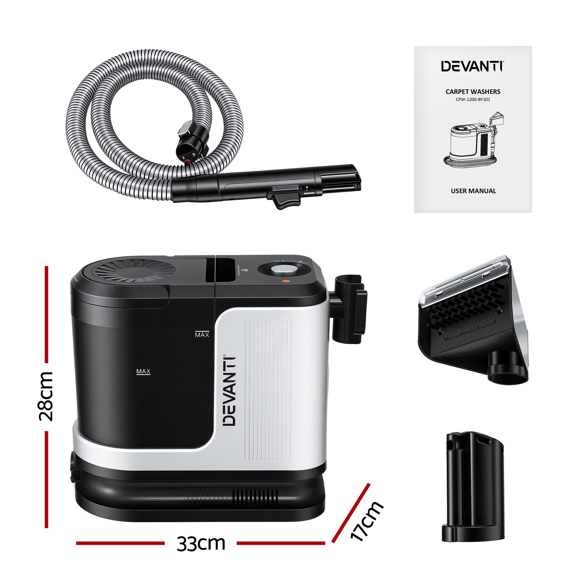 Devanti Carpet Washer Vacuum Cleaner 600W 13kpa Hose Self-Cleaning Function Awezingly