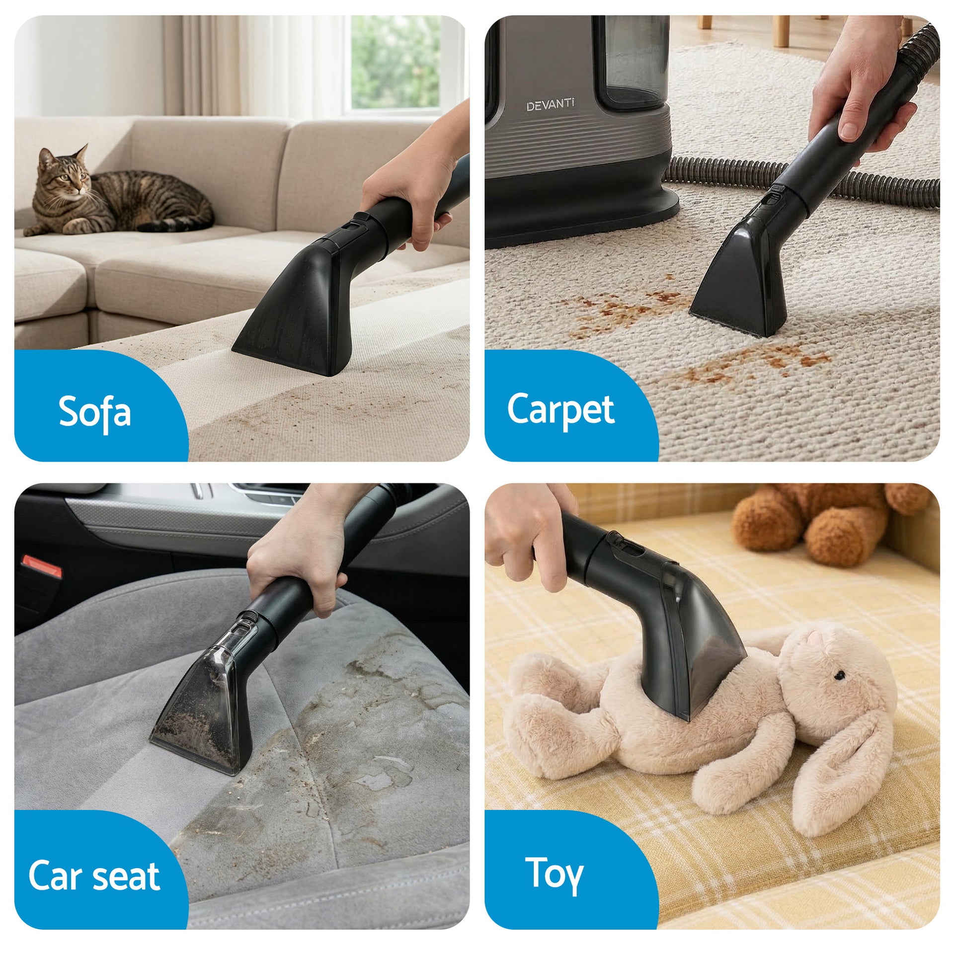 Devanti Carpet Washer Handheld Vacuum Cleaner 1700W 11kpa Rapid Heating Black Awezingly