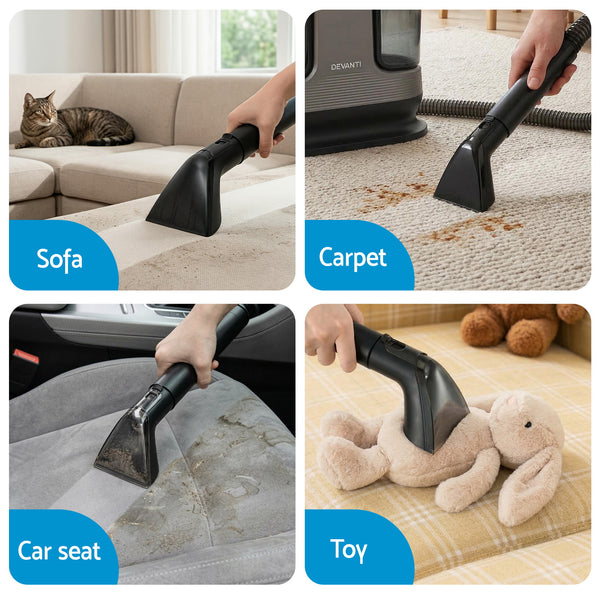 Devanti Carpet Washer Handheld Vacuum Cleaner 1700W 11kpa Rapid Heating Black Awezingly