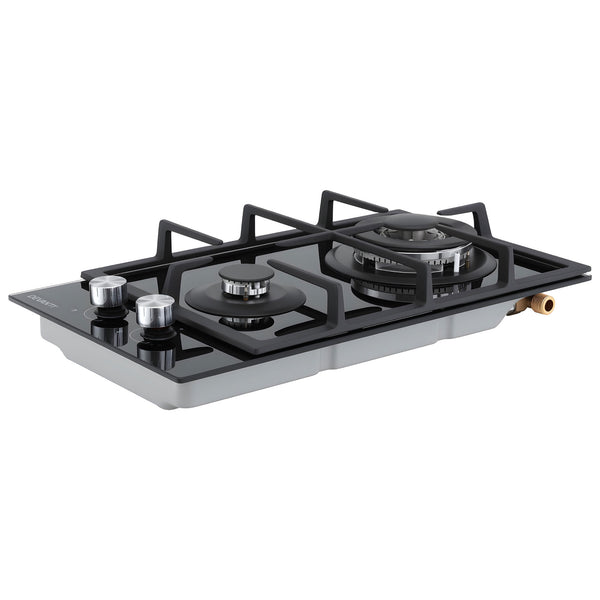 Devanti Gas Cooktop 30cm 2 Burner Built-in Stove Glass Cook Top NG LPG Wok Burner Awezingly