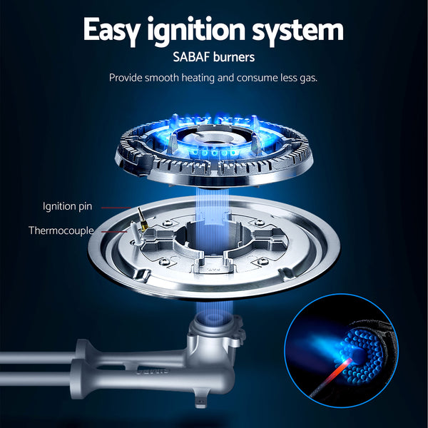 Devanti Gas Cooktop 30cm 2 Burner Built-in Stove Glass Cook Top NG LPG Wok Burner Awezingly