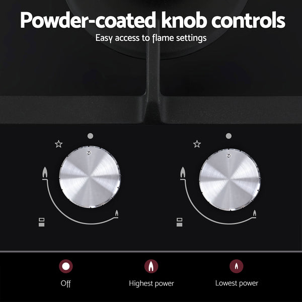 Devanti Gas Cooktop 30cm 2 Burner Built-in Stove Glass Cook Top NG LPG Wok Burner Awezingly