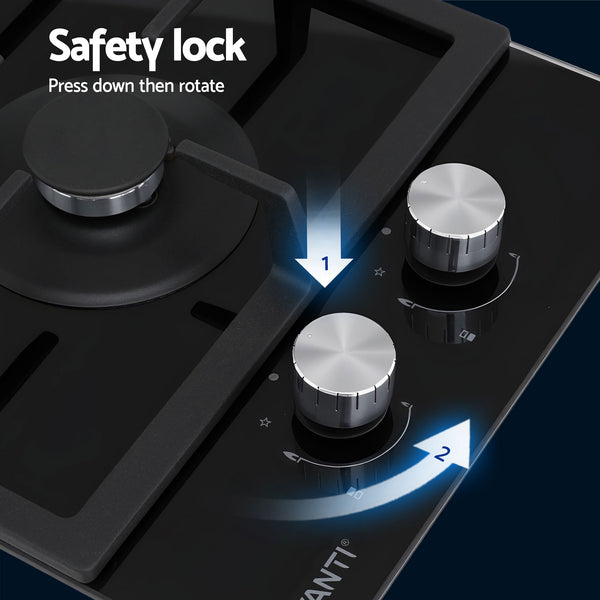 Devanti Gas Cooktop 30cm 2 Burner Built-in Stove Glass Cook Top NG LPG Wok Burner Awezingly