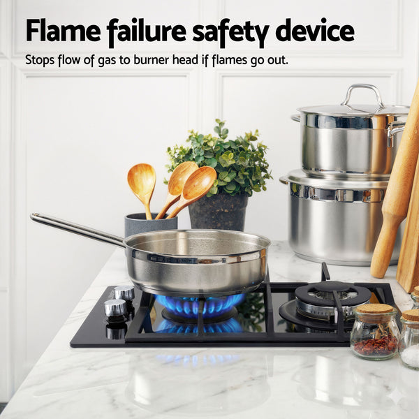 Devanti Gas Cooktop 30cm 2 Burner Built-in Stove Glass Cook Top NG LPG Wok Burner Awezingly