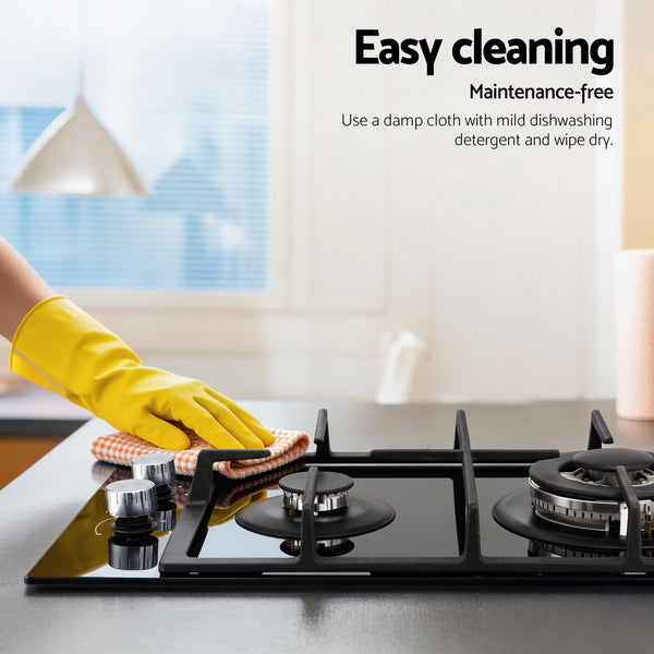 Devanti Gas Cooktop 30cm 2 Burner Built-in Stove Glass Cook Top NG LPG Wok Burner Awezingly