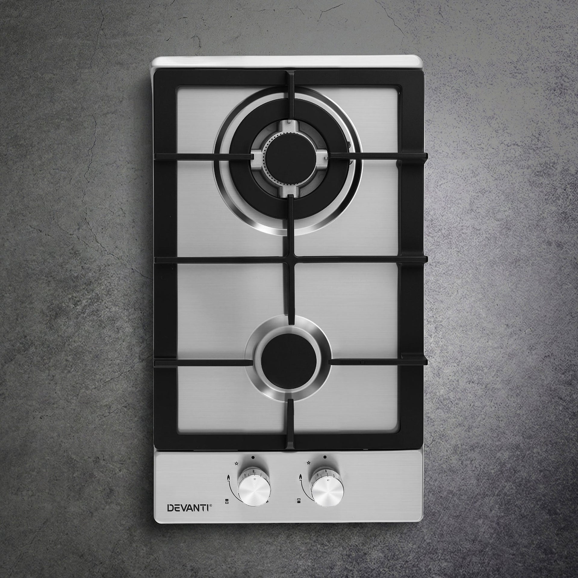 Devanti Gas Cooktop 30cm 2 Burner Silver Awezingly
