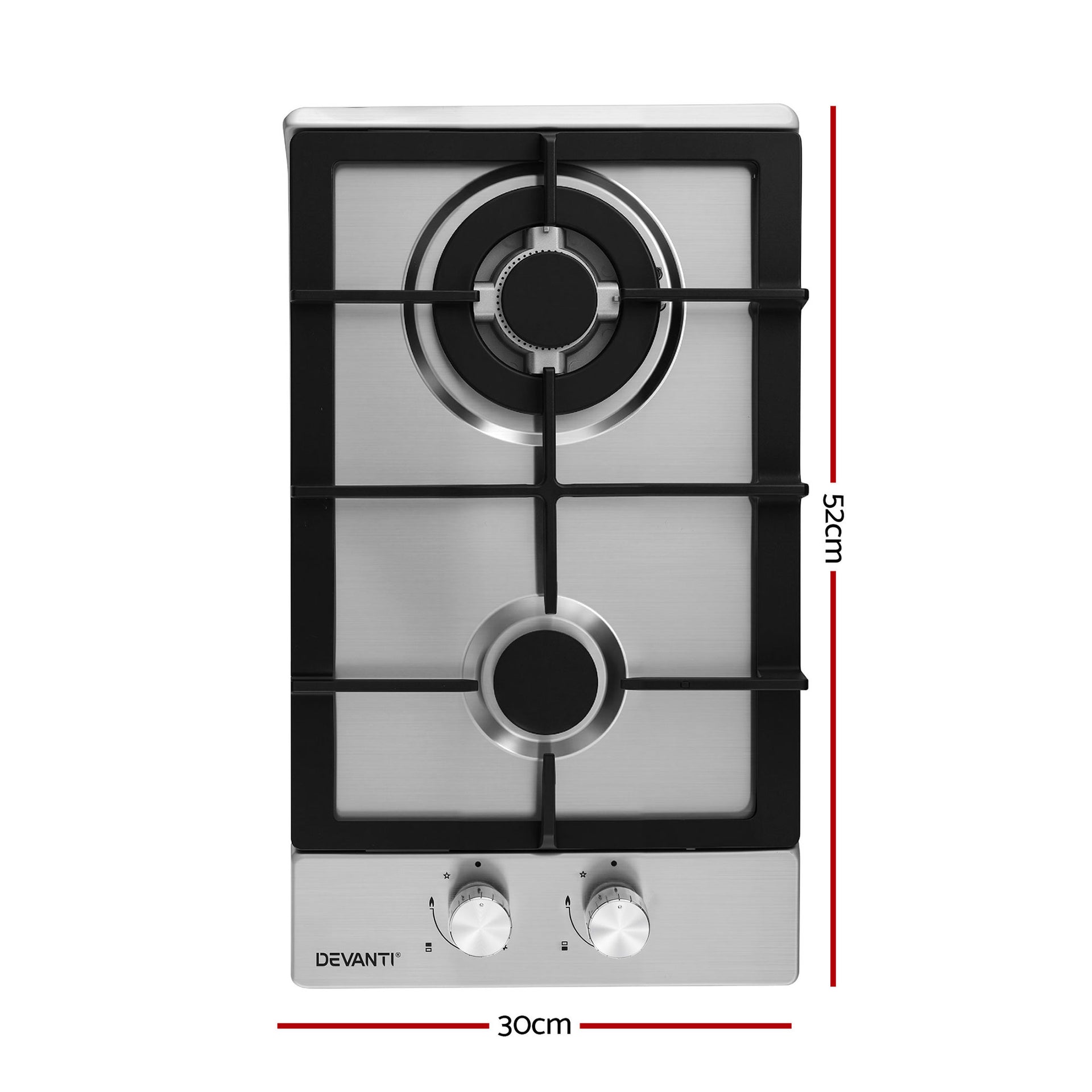 Devanti Gas Cooktop 30cm 2 Burner Silver Awezingly