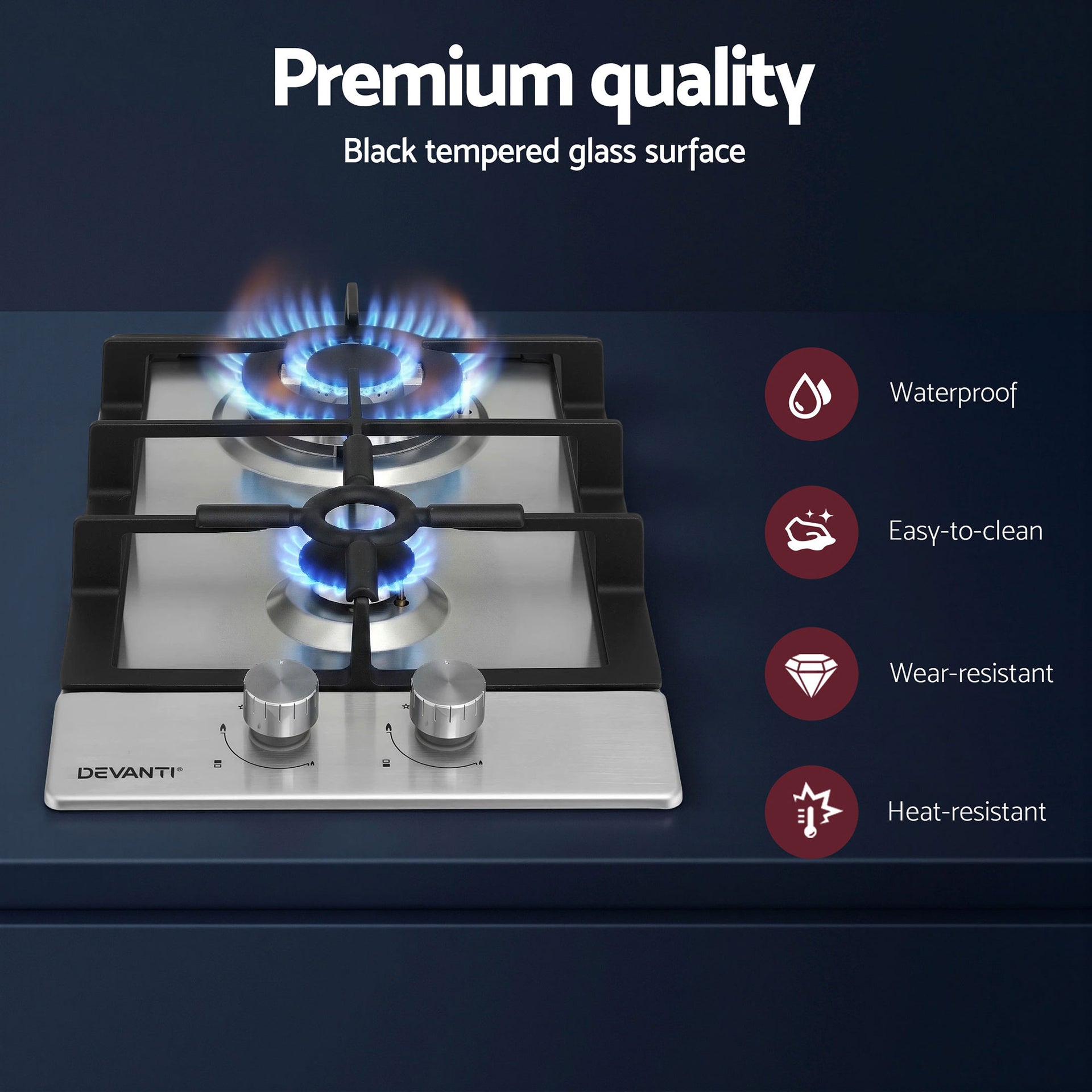 Devanti Gas Cooktop 30cm 2 Burner Silver Awezingly