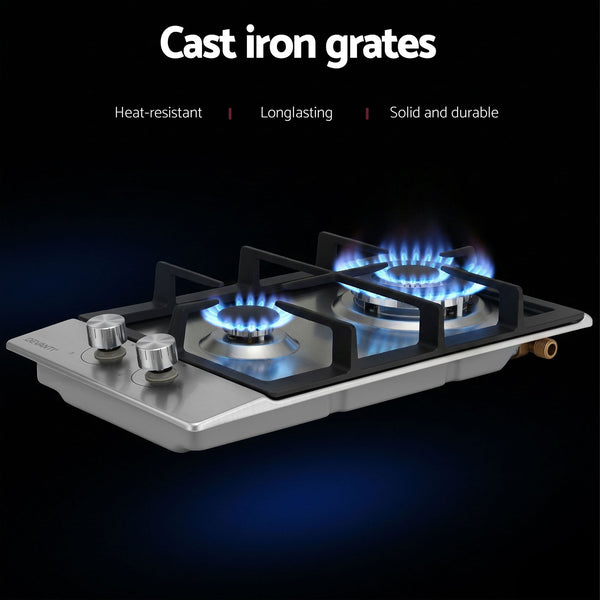 Devanti Gas Cooktop 30cm 2 Burner Silver Awezingly
