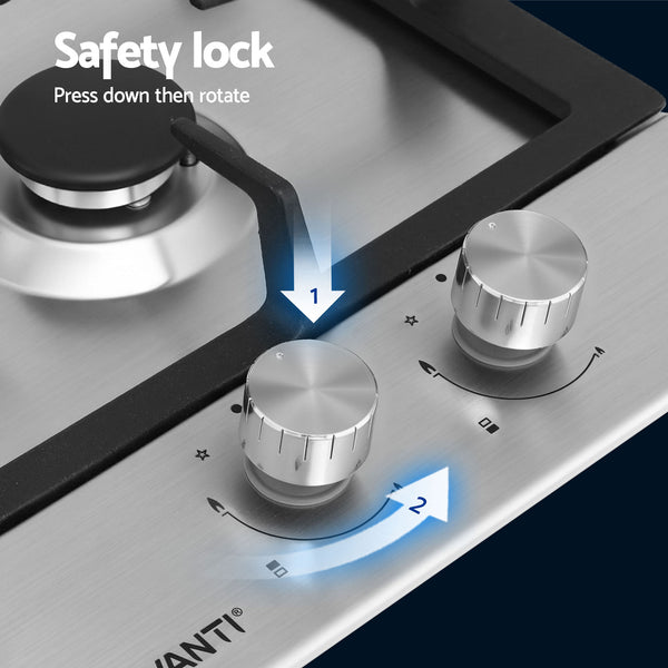 Devanti Gas Cooktop 30cm 2 Burner Silver Awezingly