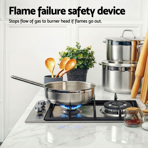 Devanti Gas Cooktop 30cm 2 Burner Silver Awezingly