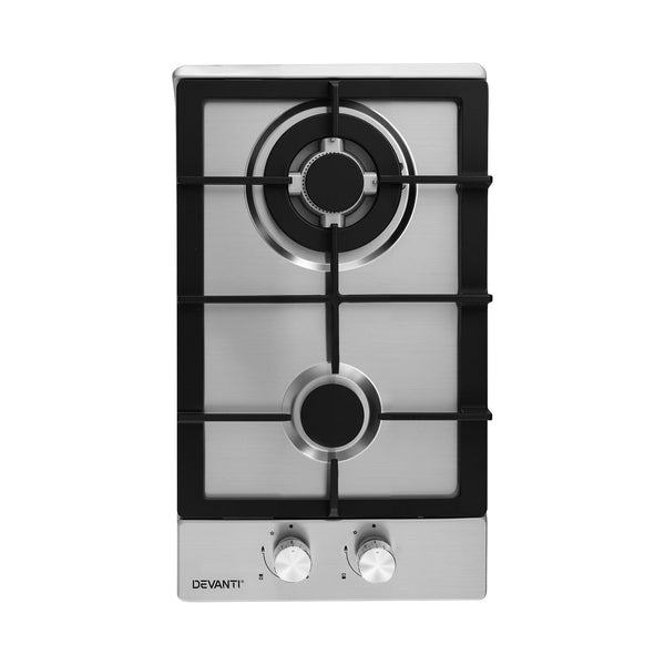 Devanti Gas Cooktop 30cm 2 Burner Silver Awezingly