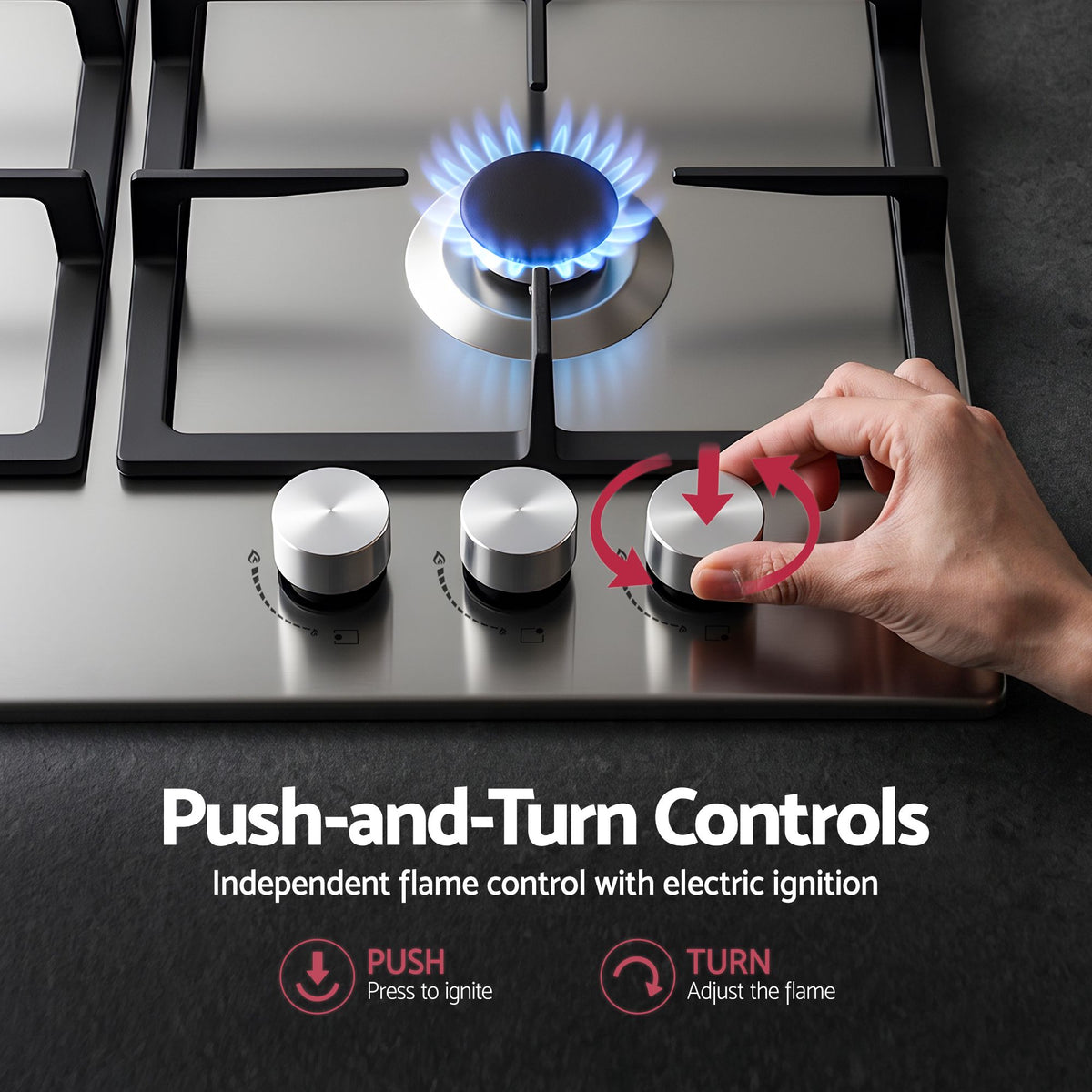 Devanti 59cm Gas Cooktop 3 Burner Knob Control Stainless Steel Hob Silver Awezingly