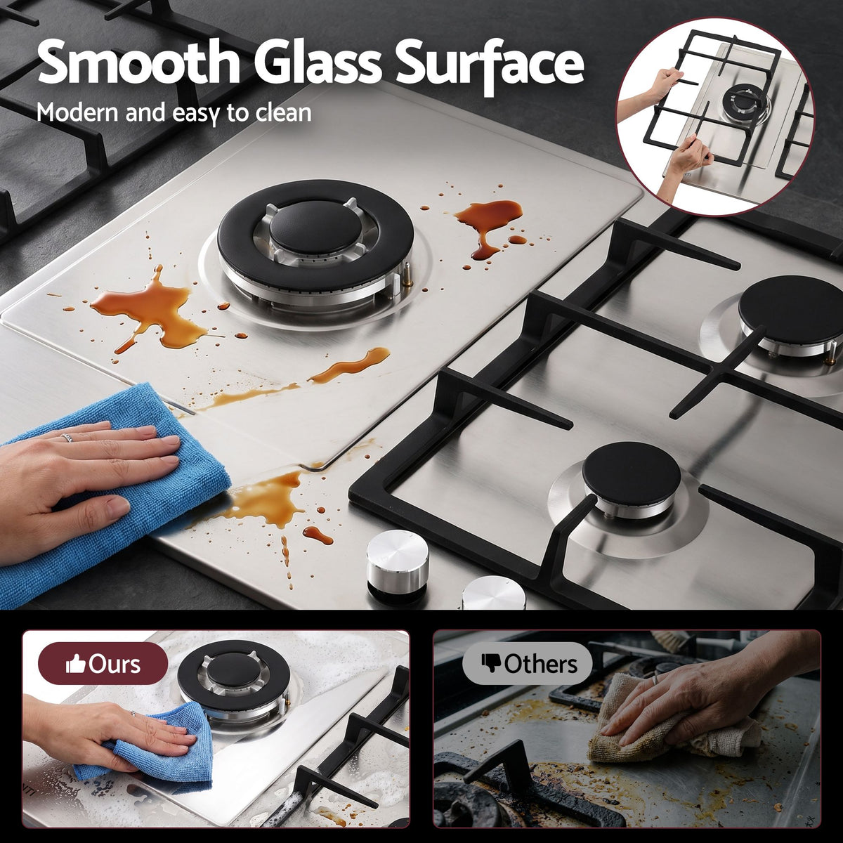 Devanti 59cm Gas Cooktop 3 Burner Knob Control Stainless Steel Hob Silver Awezingly
