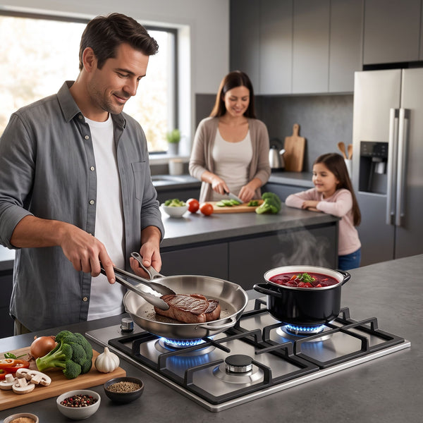 Devanti 59cm Gas Cooktop 3 Burner Knob Control Stainless Steel Hob Silver Awezingly