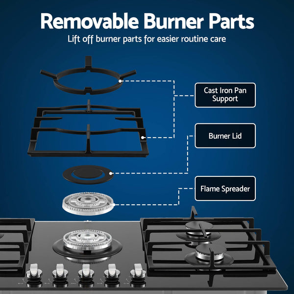 Devanti 90cm Gas Cooktop 5 Burner LPG NG Tempered Glass Hob Black Awezingly