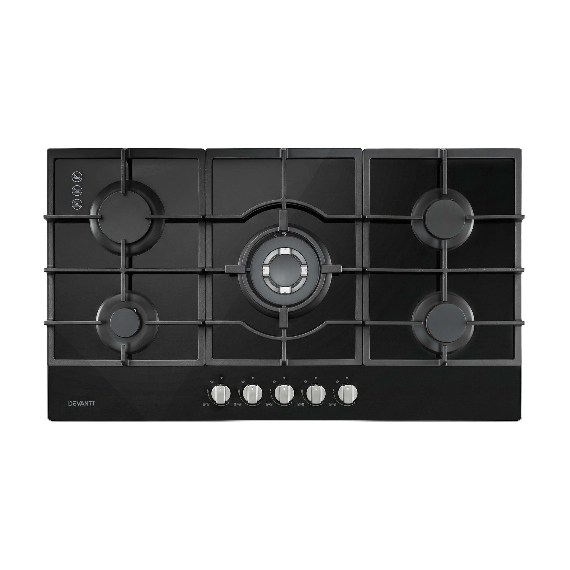 Devanti 90cm Gas Cooktop 5 Burner LPG NG Tempered Glass Hob Black Awezingly