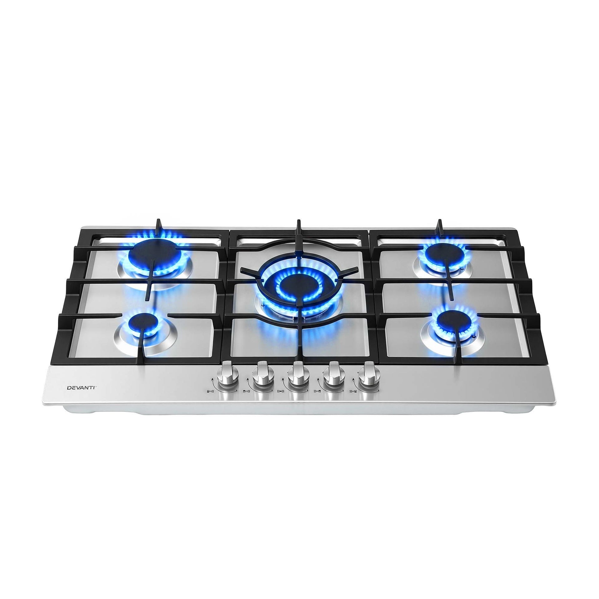 Devanti 90cm Gas Cooktop 5 Burner LPG NG Stainless Steel Hob Silver Awezingly