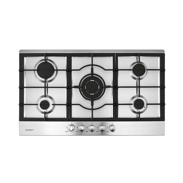 Devanti 90cm Gas Cooktop 5 Burner LPG NG Stainless Steel Hob Silver Awezingly