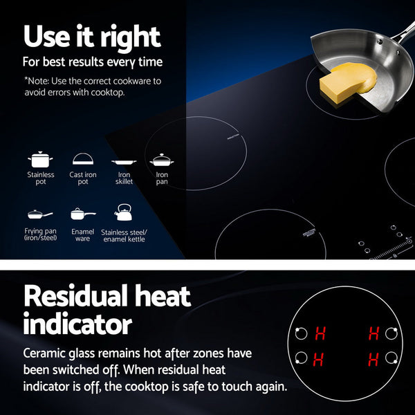 Devanti Electric Induction Cooktop 70cm Ceramic 4 Zones Stove Cook Top Hot Plate 7000W Does not apply