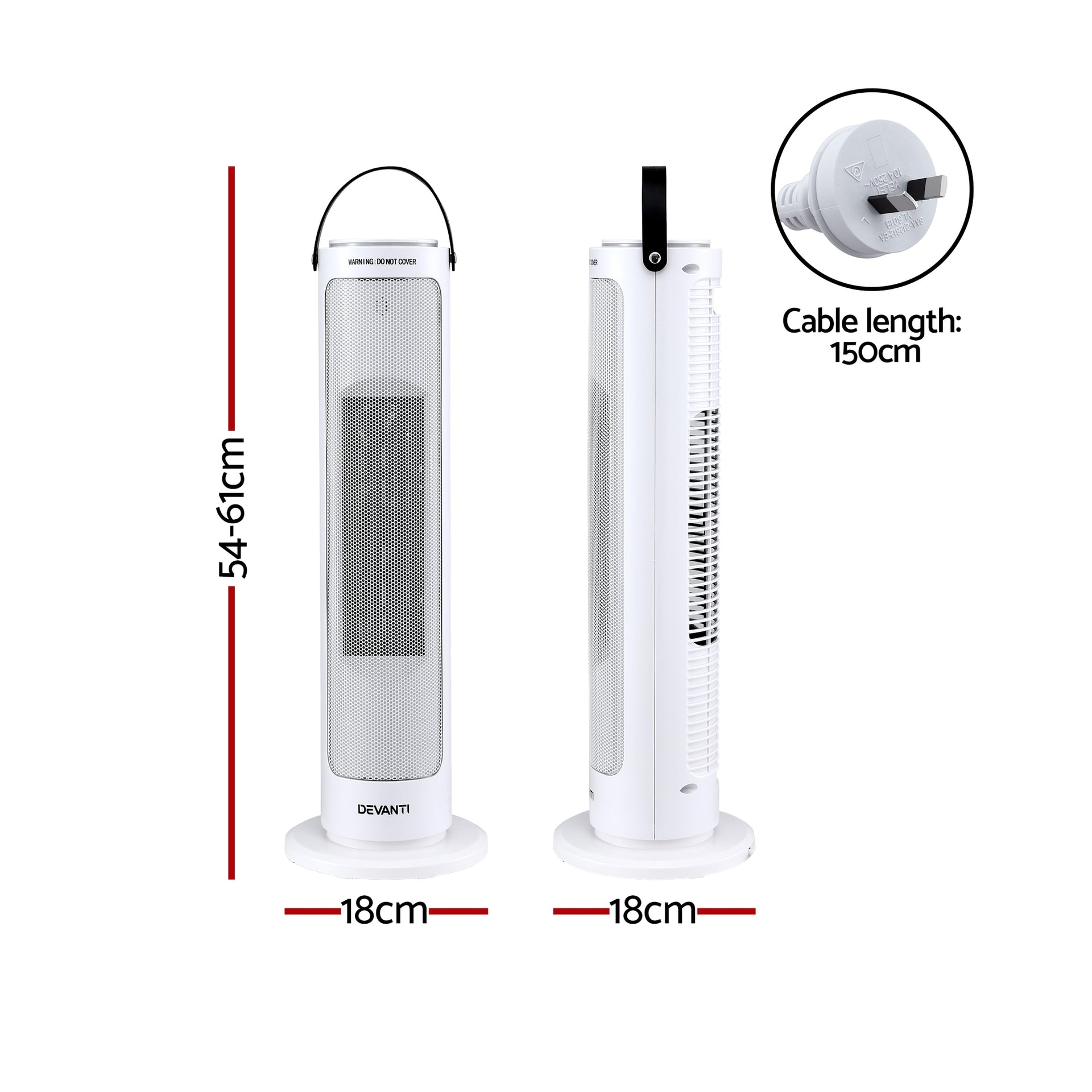 Devanti 2000W Ceramic Tower Heater Space Heaters Oscillating Indoor White Awezingly