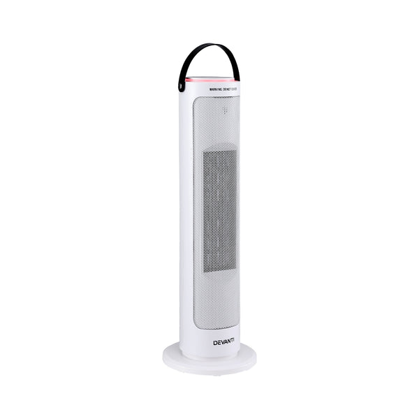 Devanti 2000W Ceramic Tower Heater Space Heaters Oscillating Indoor White Awezingly