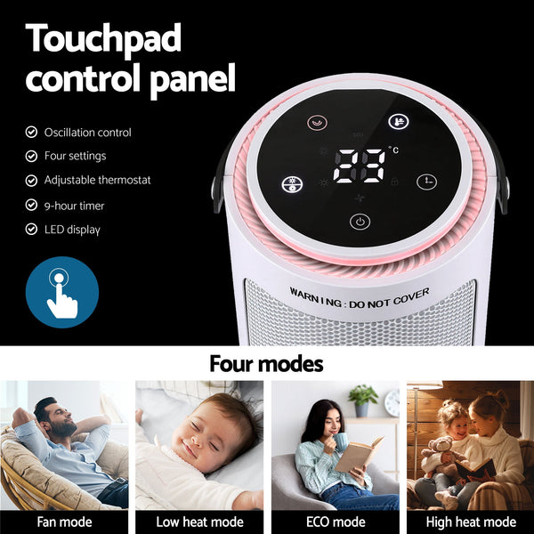 Devanti 2000W Ceramic Tower Heater Space Heaters Oscillating Indoor White Awezingly