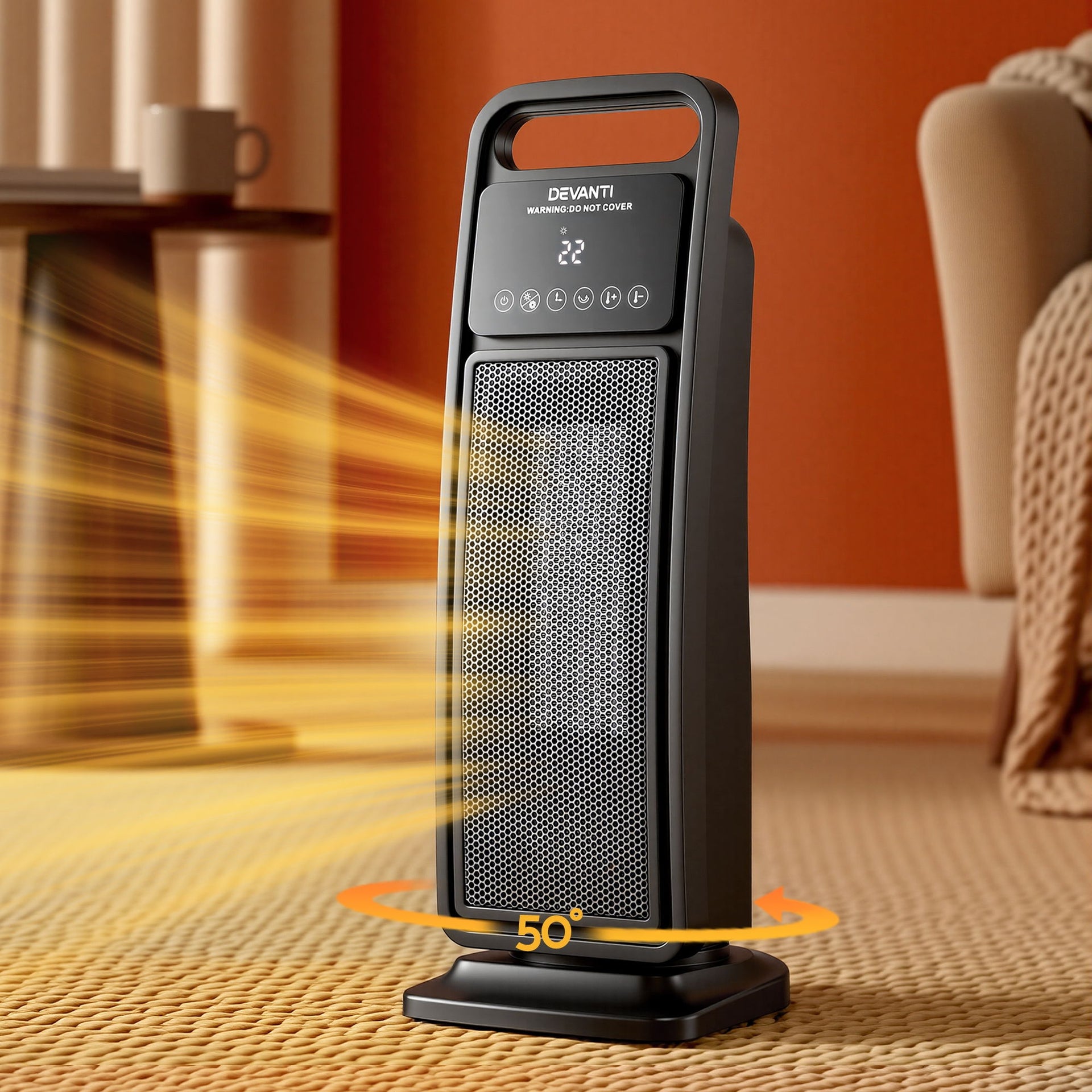 Devanti 2000W Ceramic Tower Heater Space Heaters Indoor Oscillating Black Awezingly