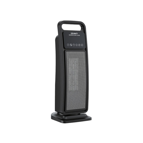 Devanti 2000W Ceramic Tower Heater Space Heaters Indoor Oscillating Black Awezingly