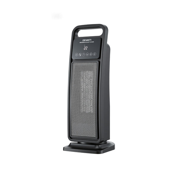 Devanti 2000W Ceramic Tower Heater Space Heaters Indoor Oscillating Black Awezingly