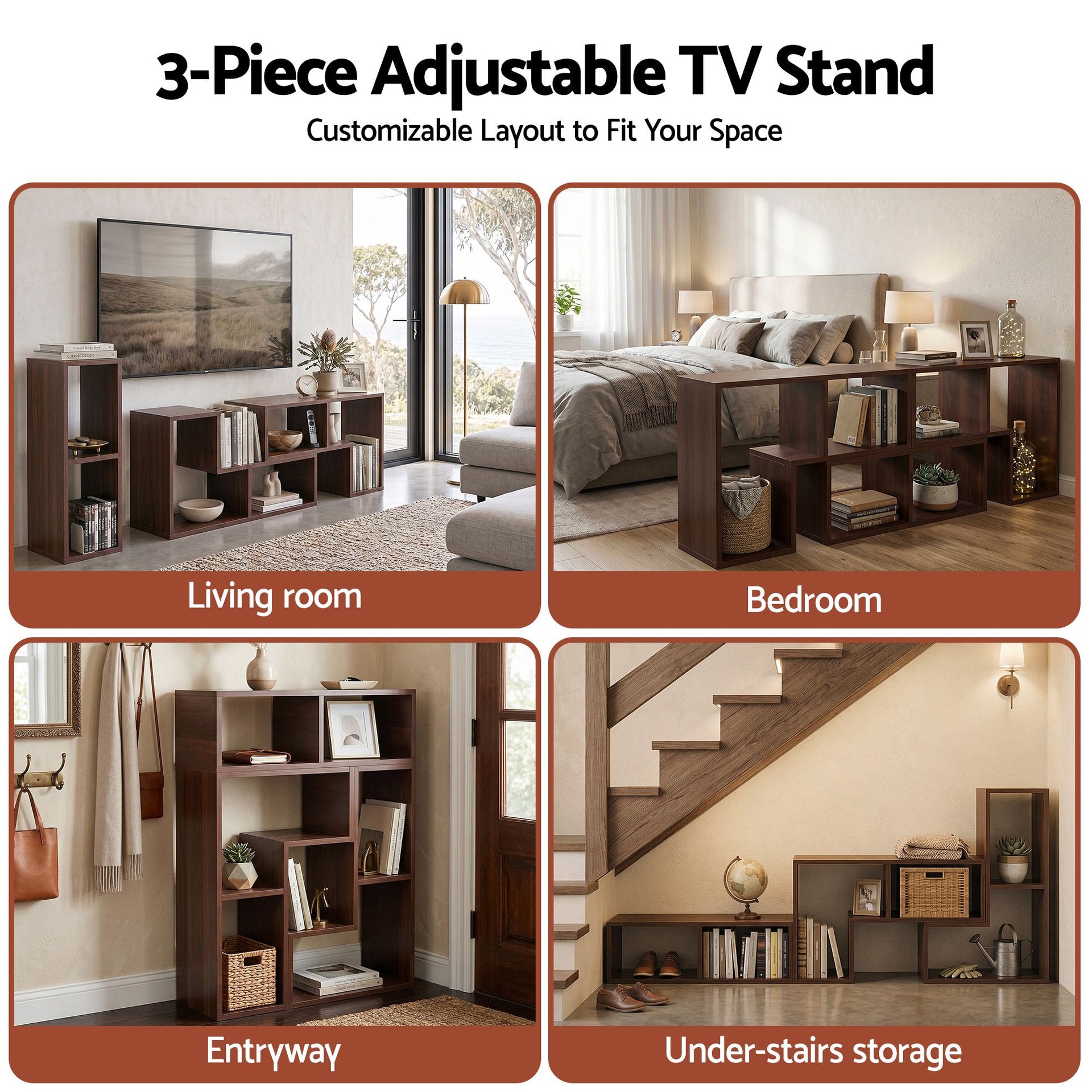 Artiss Modular TV Stand 3 Piece Entertainment Unit Adjustable Bookcase Shelf Awezingly