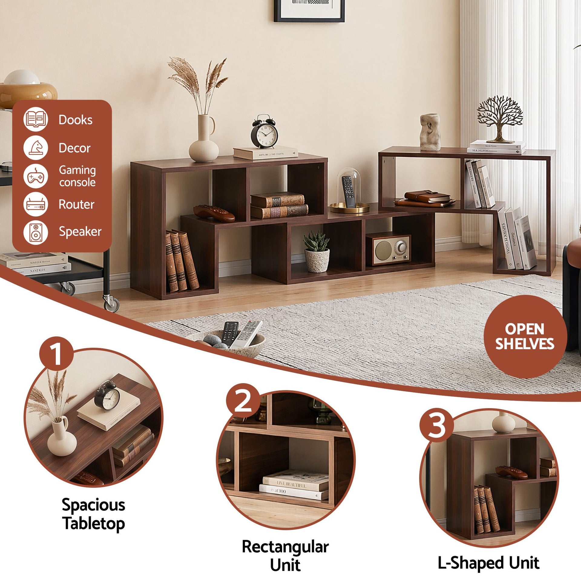 Artiss Modular TV Stand 3 Piece Entertainment Unit Adjustable Bookcase Shelf Awezingly