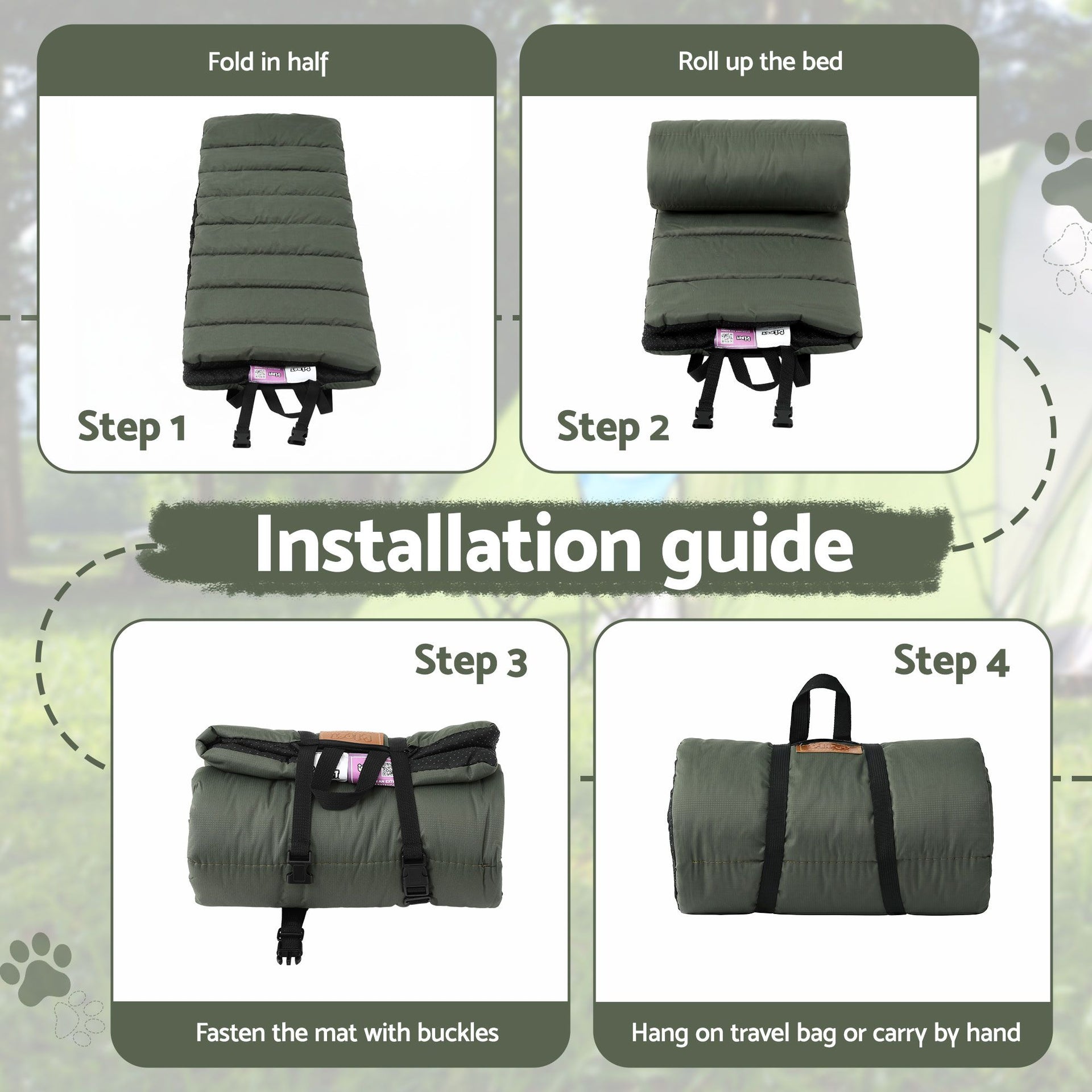 i.Pet Outdoor Dog Bed Large Water-resistant Washable Foldable Travel Dog Mat Green i.Pet