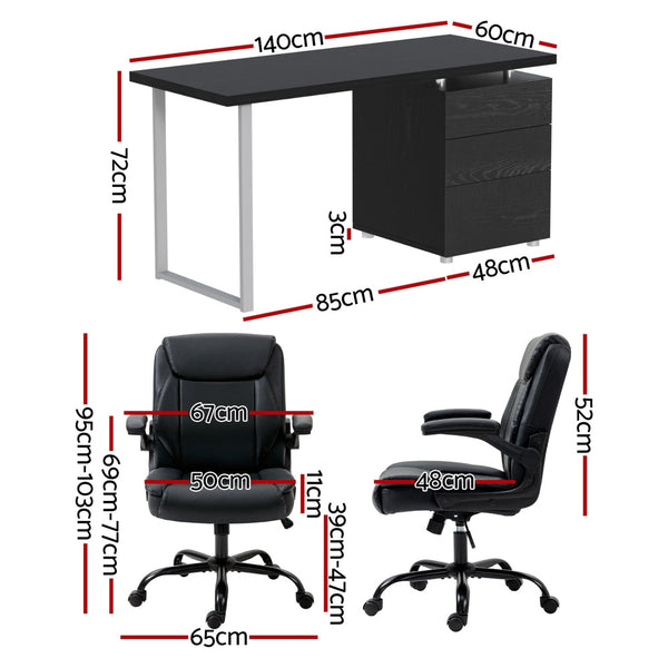 Artiss Computer Desk Executive Office Chairs Sets Black Artiss