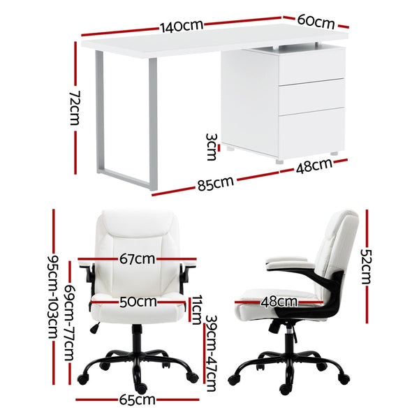 Artiss Computer Desk Executive Office Chairs Sets White Artiss