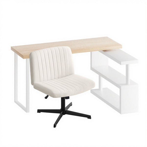 Artiss Office Desk & Chair Set 140cm Computer Desk with Rotatable Bookshelf & Criss Cross Office Chair Armless Swivel Chair, Home Office Study Workstation Furniture Awezingly