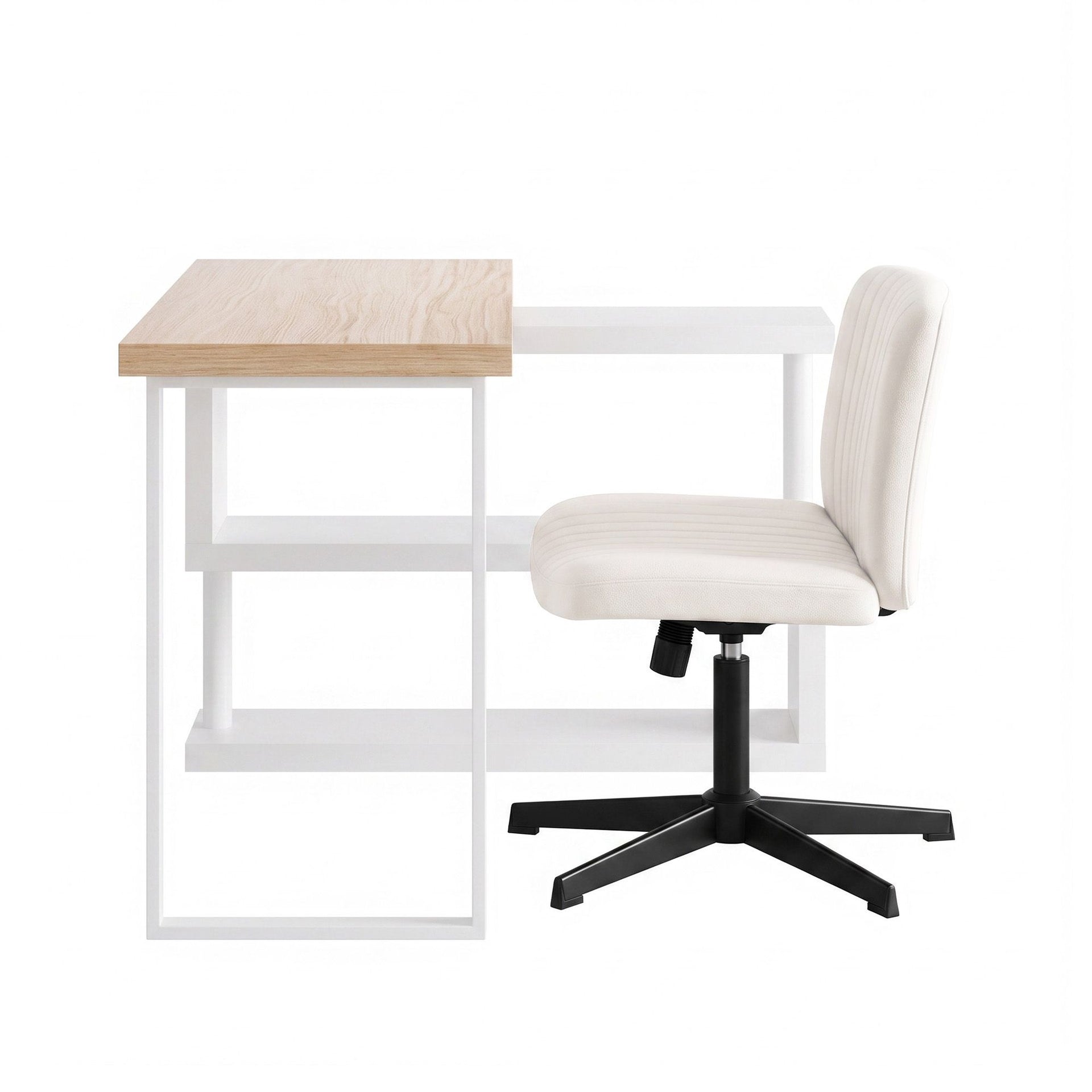 Artiss Office Desk & Chair Set 140cm Computer Desk with Rotatable Bookshelf & Criss Cross Office Chair Armless Swivel Chair, Home Office Study Workstation Furniture Awezingly
