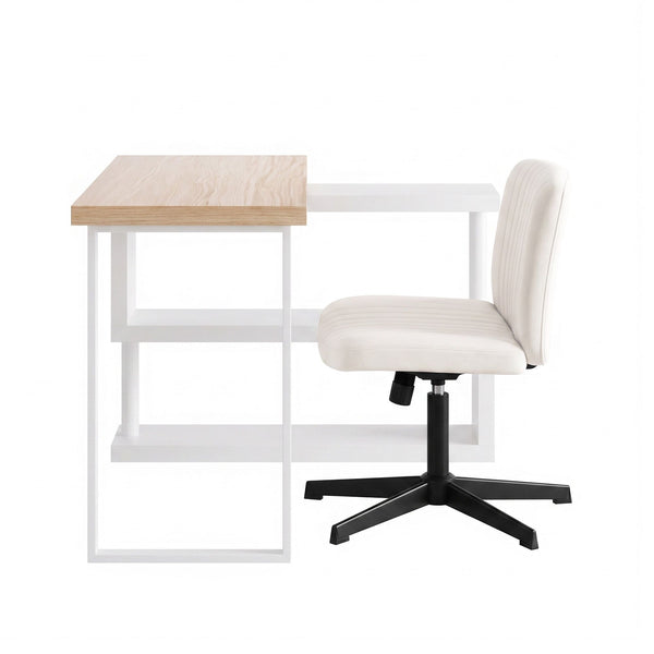 Artiss Office Desk & Chair Set 140cm Computer Desk with Rotatable Bookshelf & Criss Cross Office Chair Armless Swivel Chair, Home Office Study Workstation Furniture Awezingly