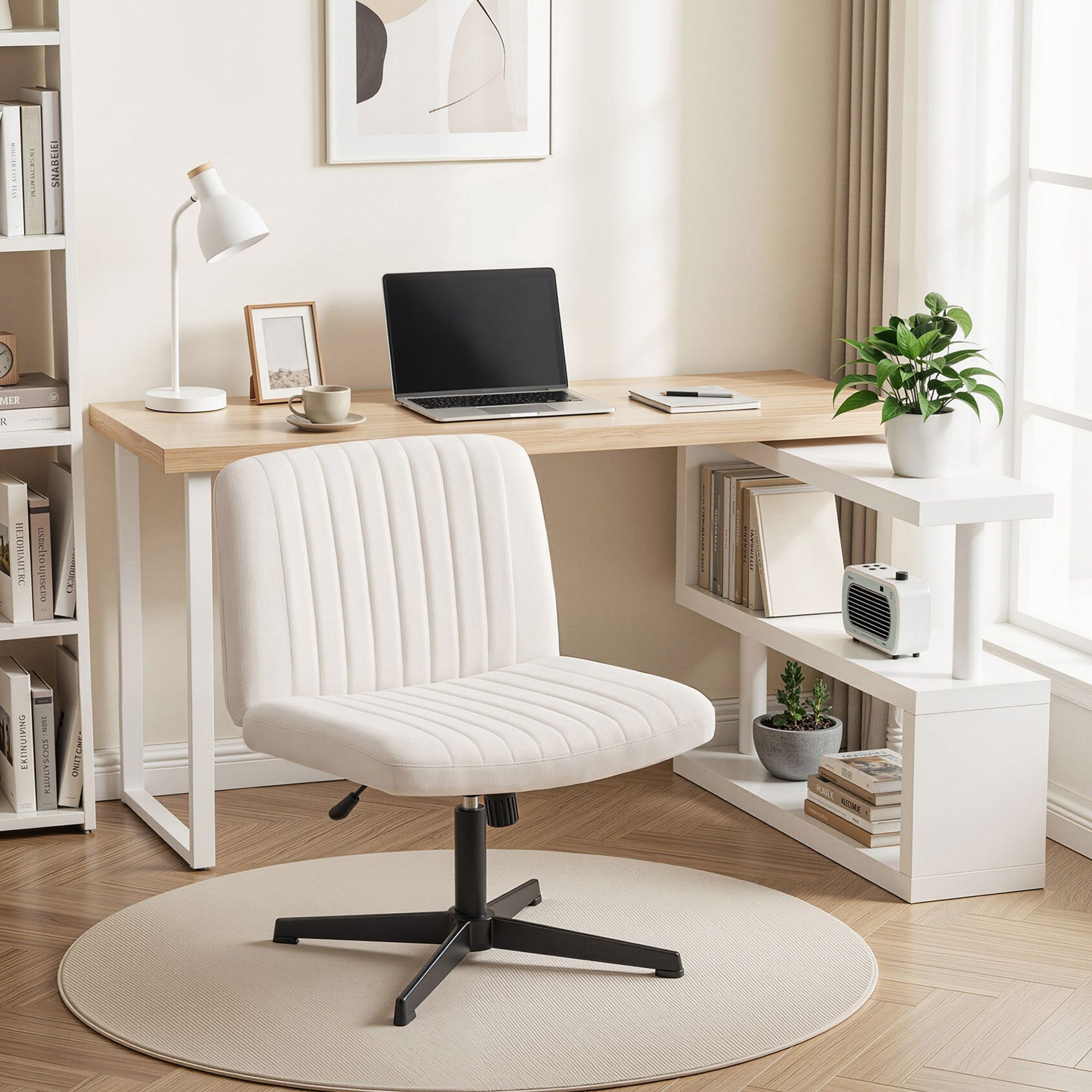 Artiss Office Desk & Chair Set 140cm Computer Desk with Rotatable Bookshelf & Criss Cross Office Chair Armless Swivel Chair, Home Office Study Workstation Furniture Awezingly