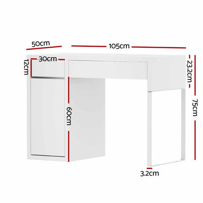 Artiss Metal Desk With Storage Cabinets - White