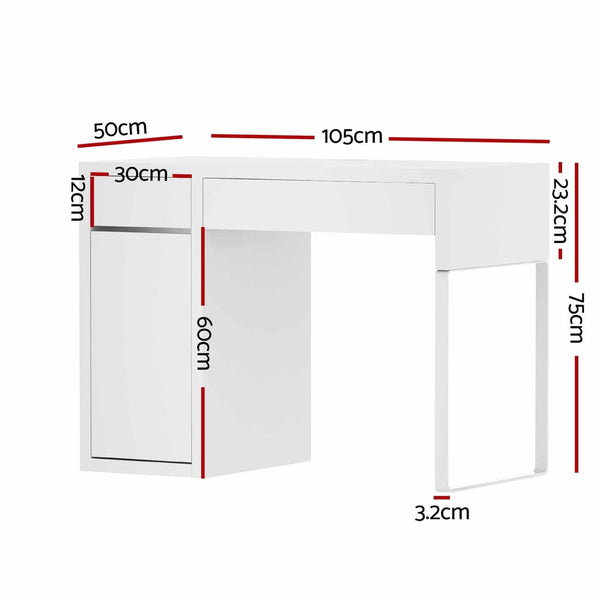 Artiss Metal Desk With Storage Cabinets - White Artiss