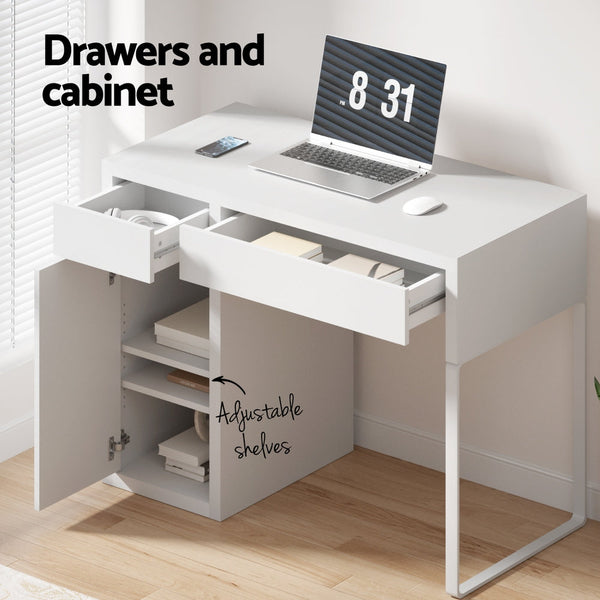 Artiss Metal Desk With Storage Cabinets - White Artiss